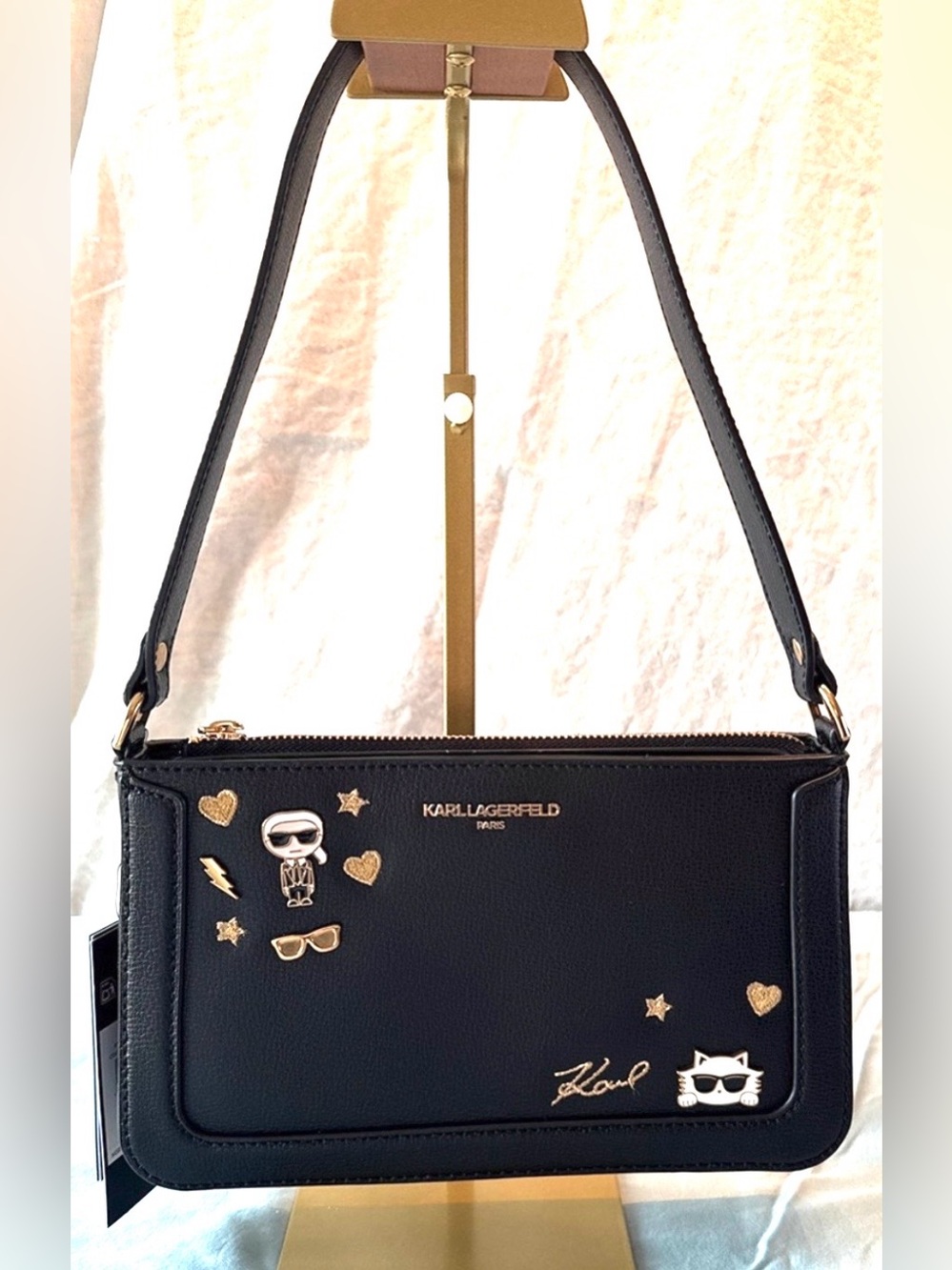 Karl Lagerfeld Paris Embellished Leather Shoulder Bag - NWT | Karl & Choupette - Picture 2 of 12